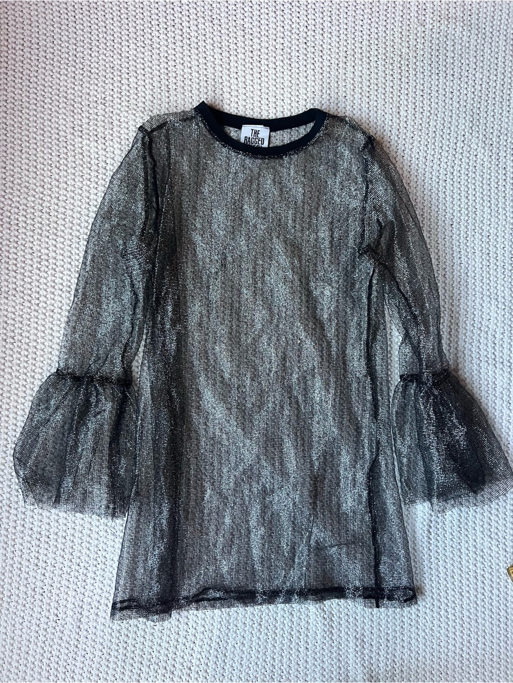 The Ragged Priest Sheer Metallic Shiny Long Sleeve Tunic Bell Sleeves Medium